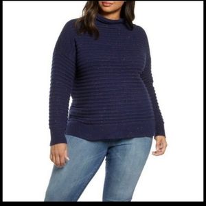 Court & Rowe Speckled Ottoman Turtleneck Sweater Plus Navy Crush NWT Size L